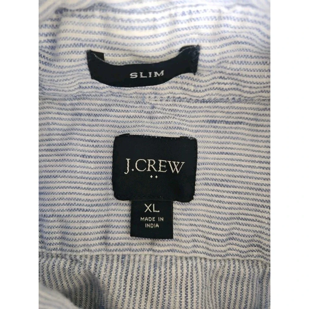 J Crew Men's Blue White Stripe Linen Cotton Blend Slim Fit Shirt Size XL